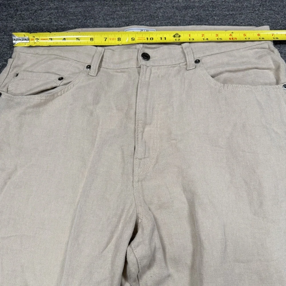 Gap Pants Mens 36x29 Wide Leg 90s Loose Linen Blend Casual Bedrock Beige Baggy